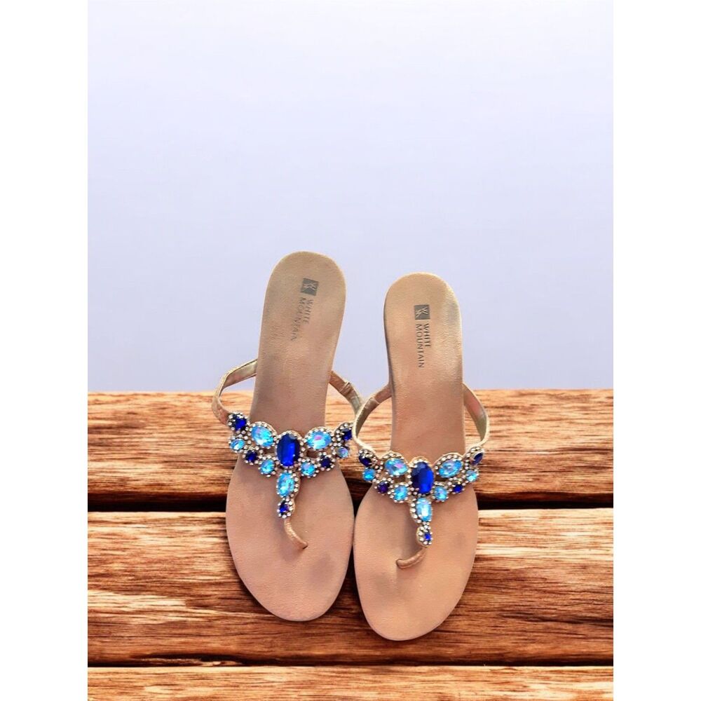 White Mountain Women's Size 10M Jeweled Leather Sandals Beachy Glam